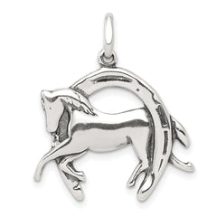 Sterling Silver Antiqued Horse in Horseshoe Charm