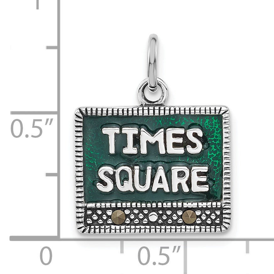 Sterling Silver Polished & Antiqued Marcasite Enameled Times Square Charm