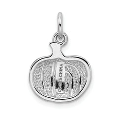 Sterling Silver Rhodium-plated Orange Enameled Pumpkin Charm