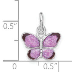 Sterling Silver Rhodium-plated Rhod Enameled Purple Butterfly