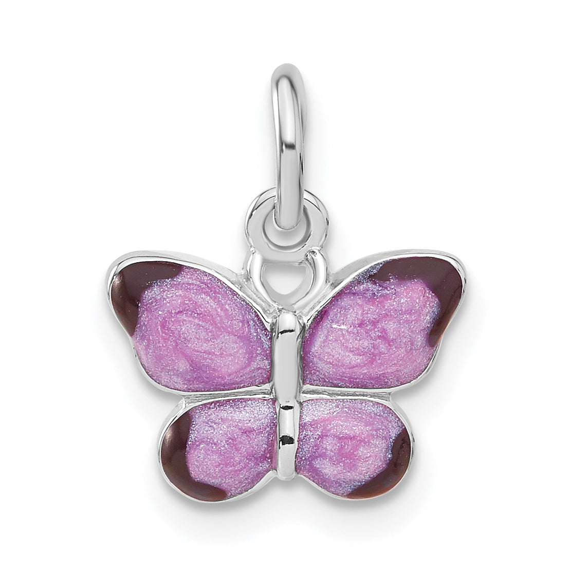 Sterling Silver Rhodium-plated Rhod Enameled Purple Butterfly