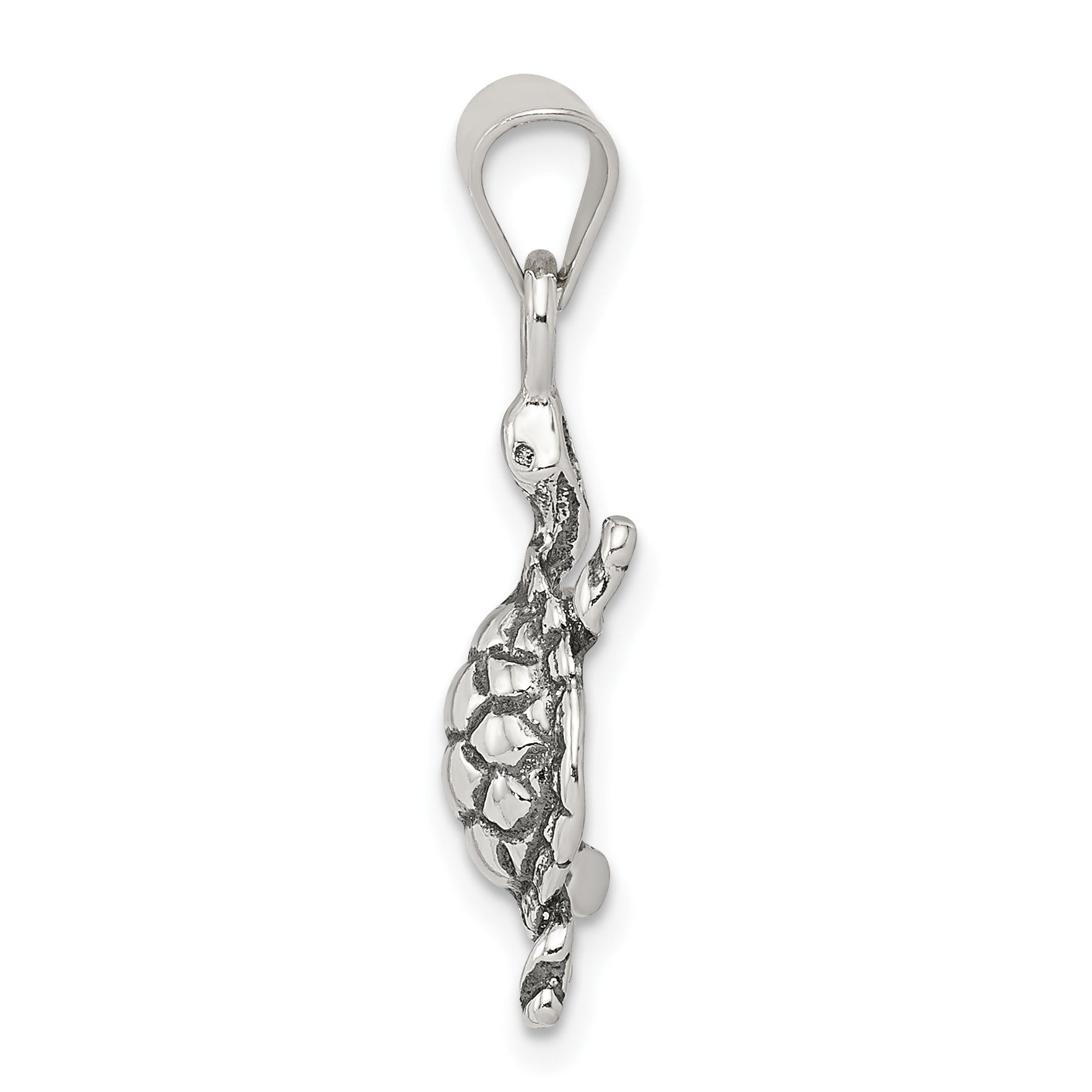 Sterling Silver 925 Turtle Charm with Antiqued Finish - Solid Themed Pendant