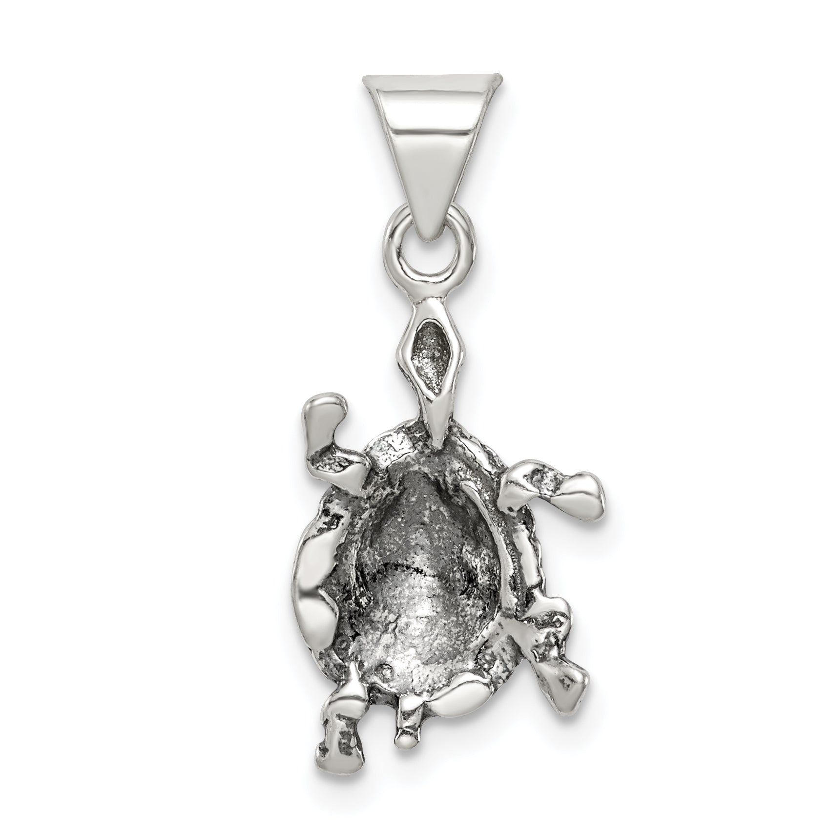 Sterling Silver 925 Turtle Charm with Antiqued Finish - Solid Themed Pendant