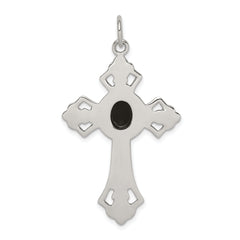 Sterling Silver 925 Onyx Cross Pendant with Polished Antiqued Finish