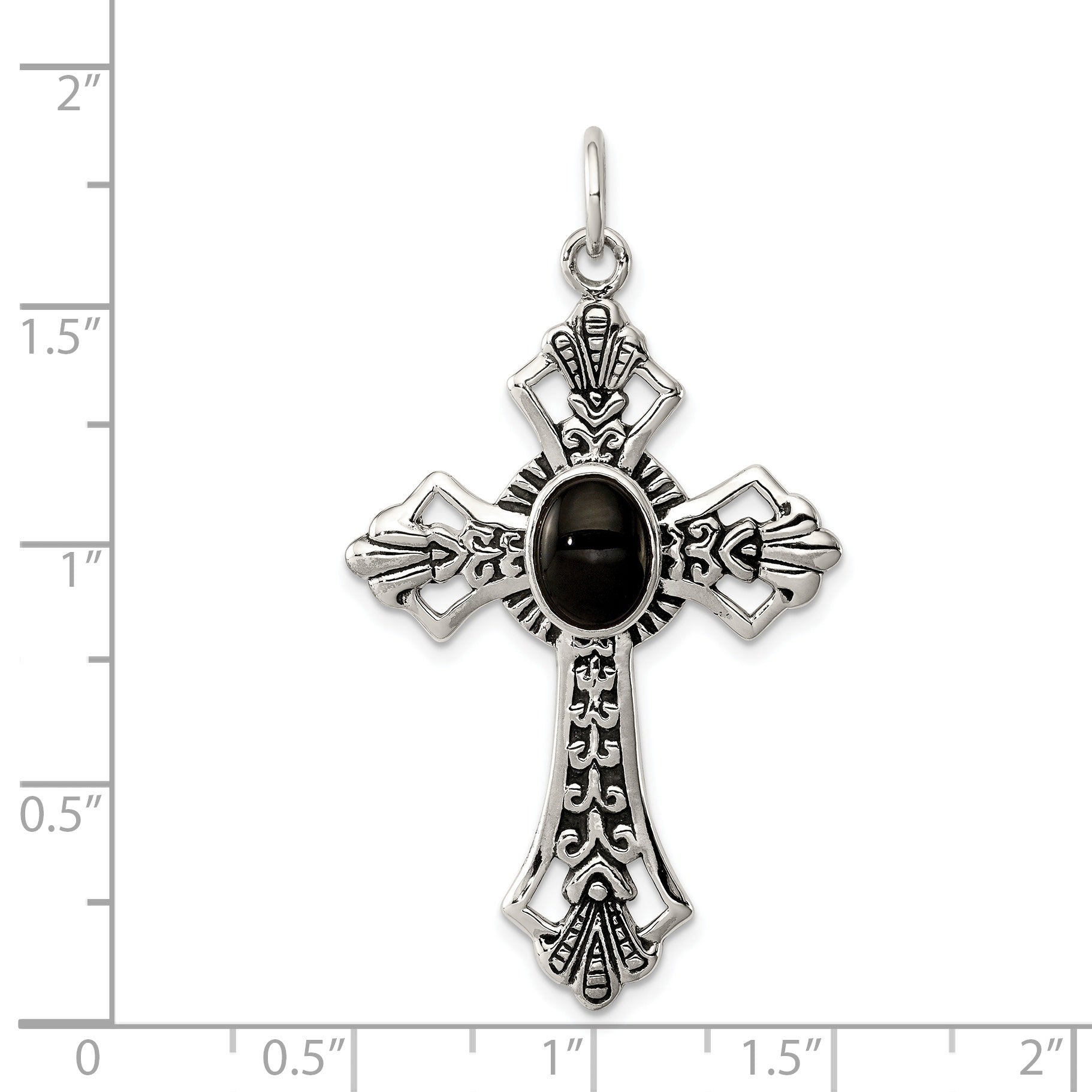 Sterling Silver 925 Onyx Cross Pendant with Polished Antiqued Finish