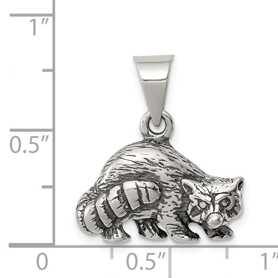 Sterling Silver 925 Raccoon Charm Antique Finish Men's Pendant