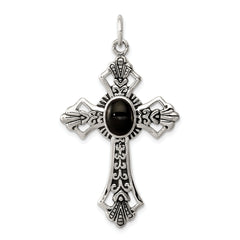 Sterling Silver Onyx Antiqued Cross Pendant