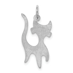 Sterling Silver Rhodium-plated Cat Charm