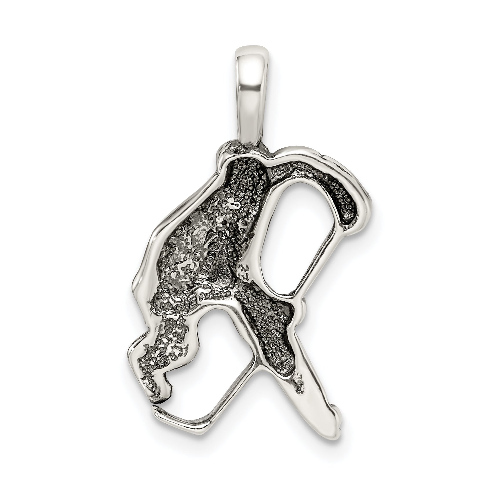 Antiqued Sterling Silver Men's Hockey Player Charm Pendant - Polished Finish