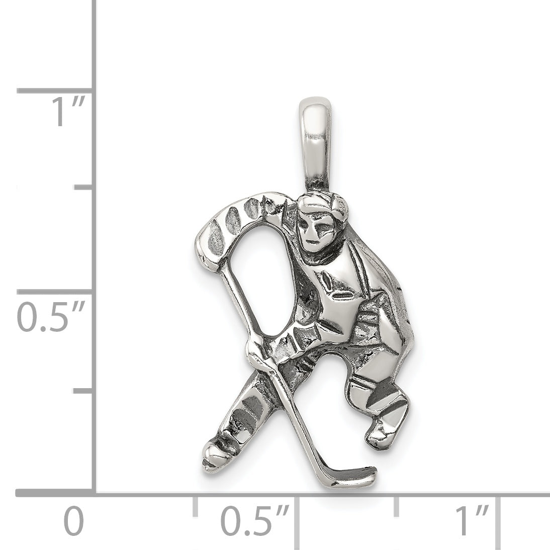 Antiqued Sterling Silver Men's Hockey Player Charm Pendant - Polished Finish