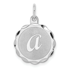 Sterling Silver Rhodium-plated Brocaded Letter A Initial Charm