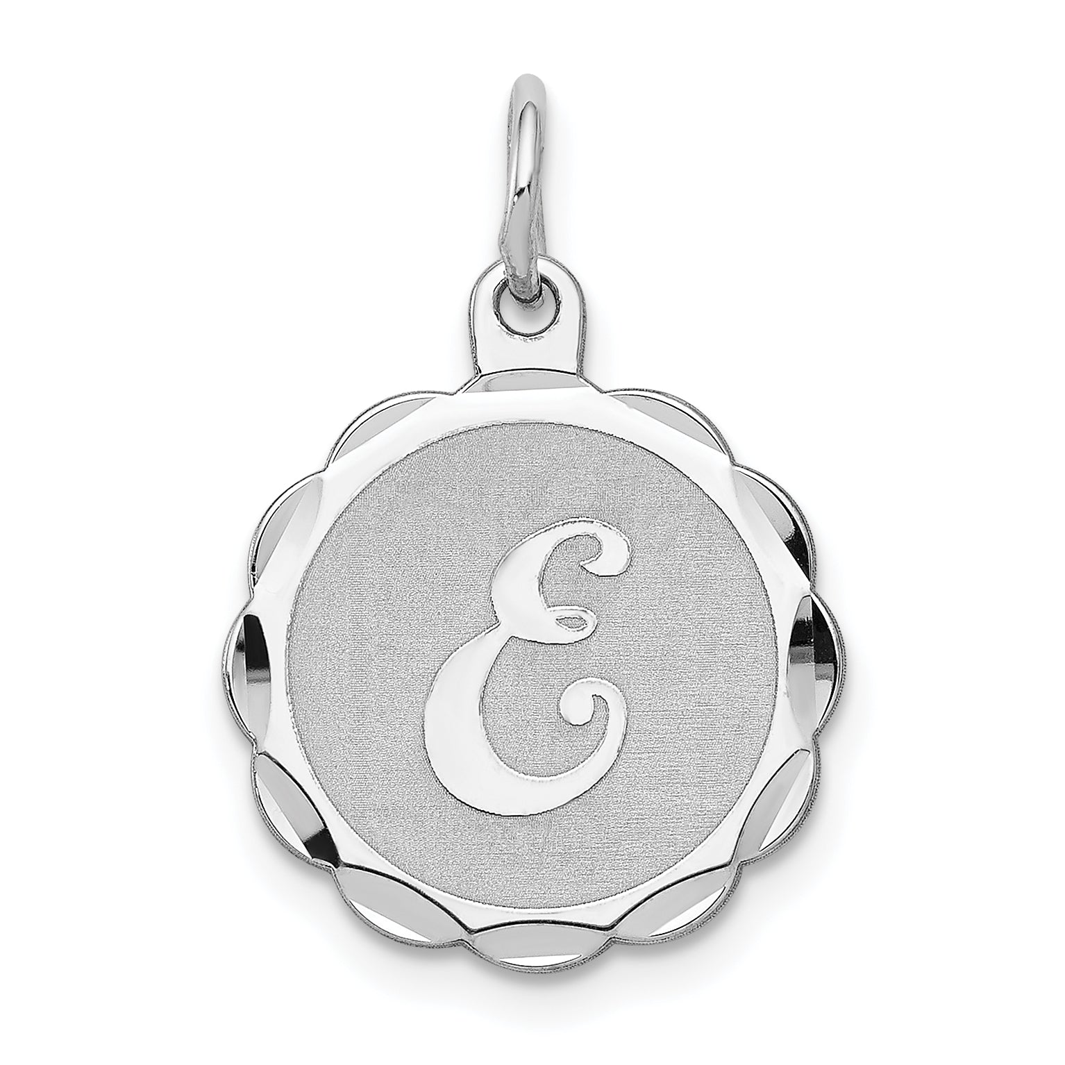 Sterling Silver/Rhodium-plated Brocaded Letter E Initial Pendant