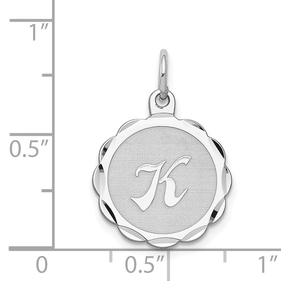 Sterling Silver 925 Letter K Pendant with Rhodium Plated Brocade