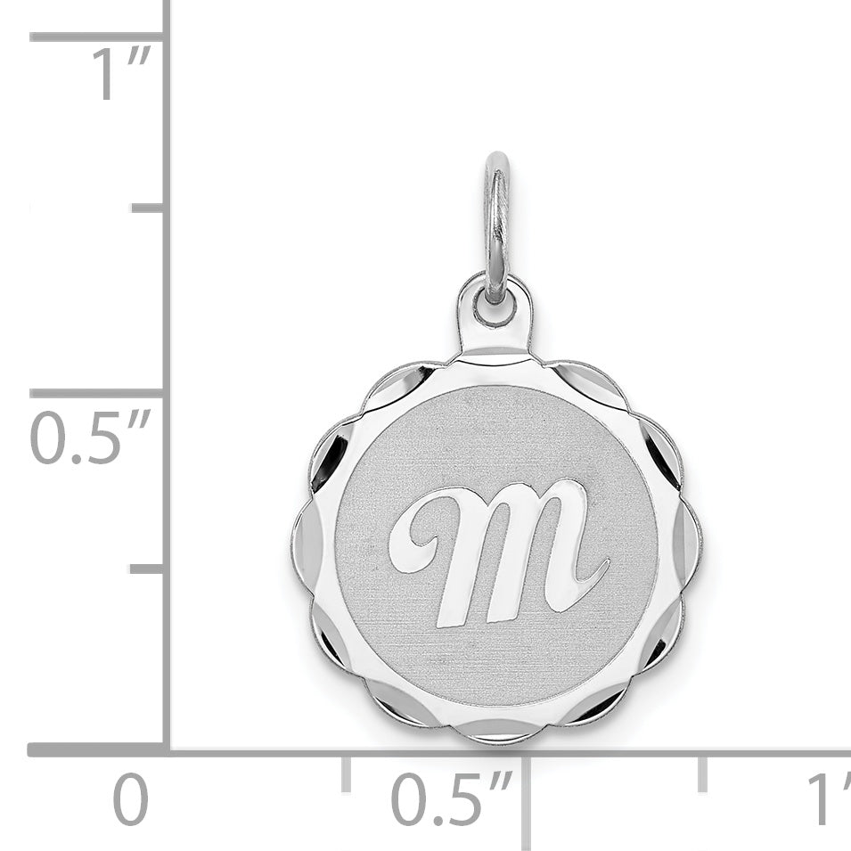 Sterling Silver/Rhodium-plated Brocaded Letter M Initial Pendant