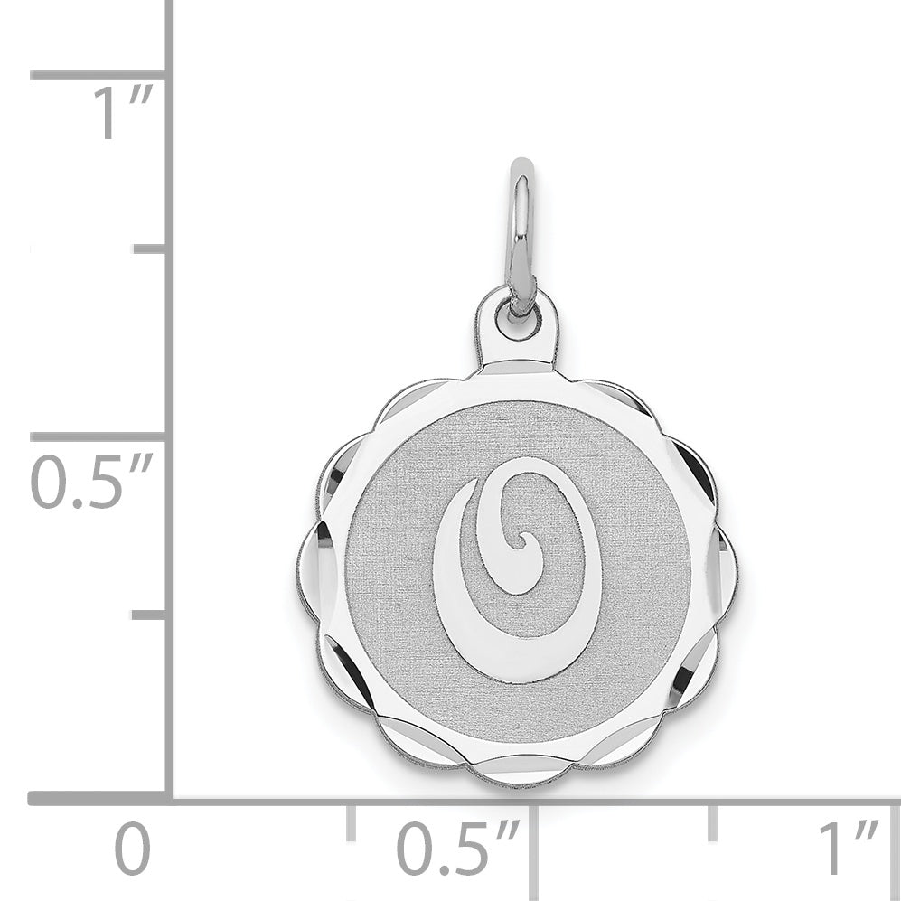 Sterling Silver 925 Brocaded Initial O Pendant Elegant Rhodium Finish