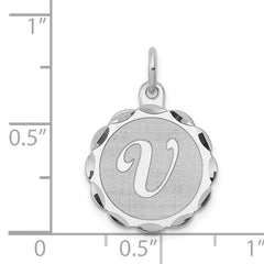 Sterling Silver 925 Brocaded V Initial Pendant Elegant Rhodium Plated