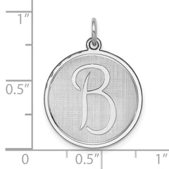 Sterling Silver 925 Brocaded Initial B Charm Rhodium-Plated Elegant Design