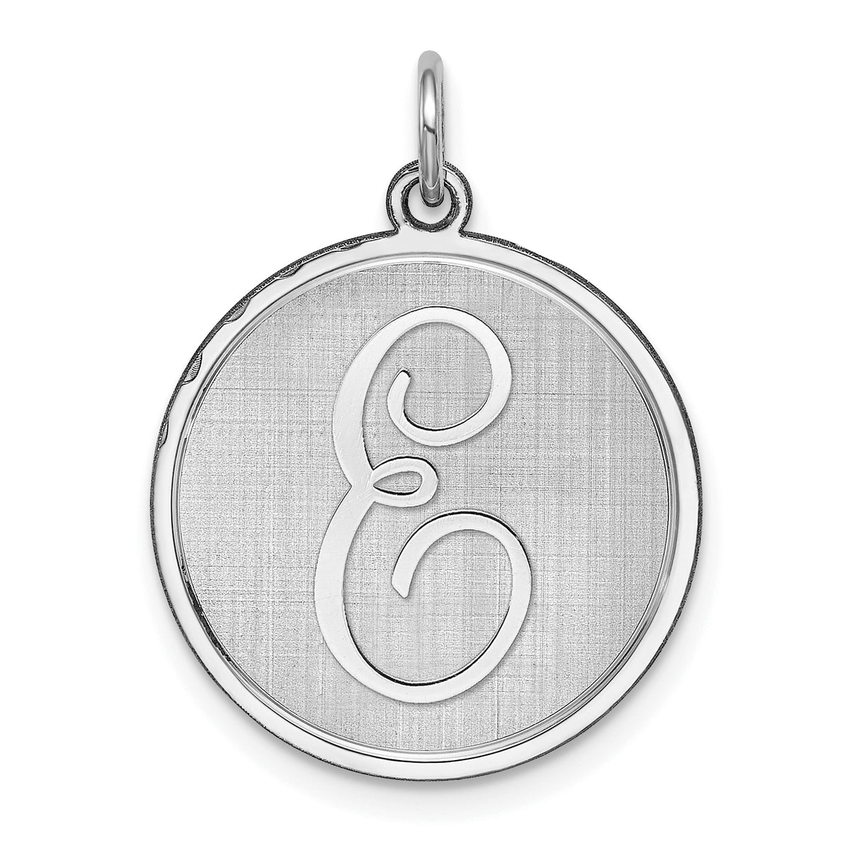 Sterling Silver Rhodium-plated Brocaded Letter E Initial Charm