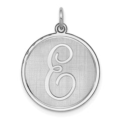 Sterling Silver Rhodium-plated Brocaded Letter E Initial Charm