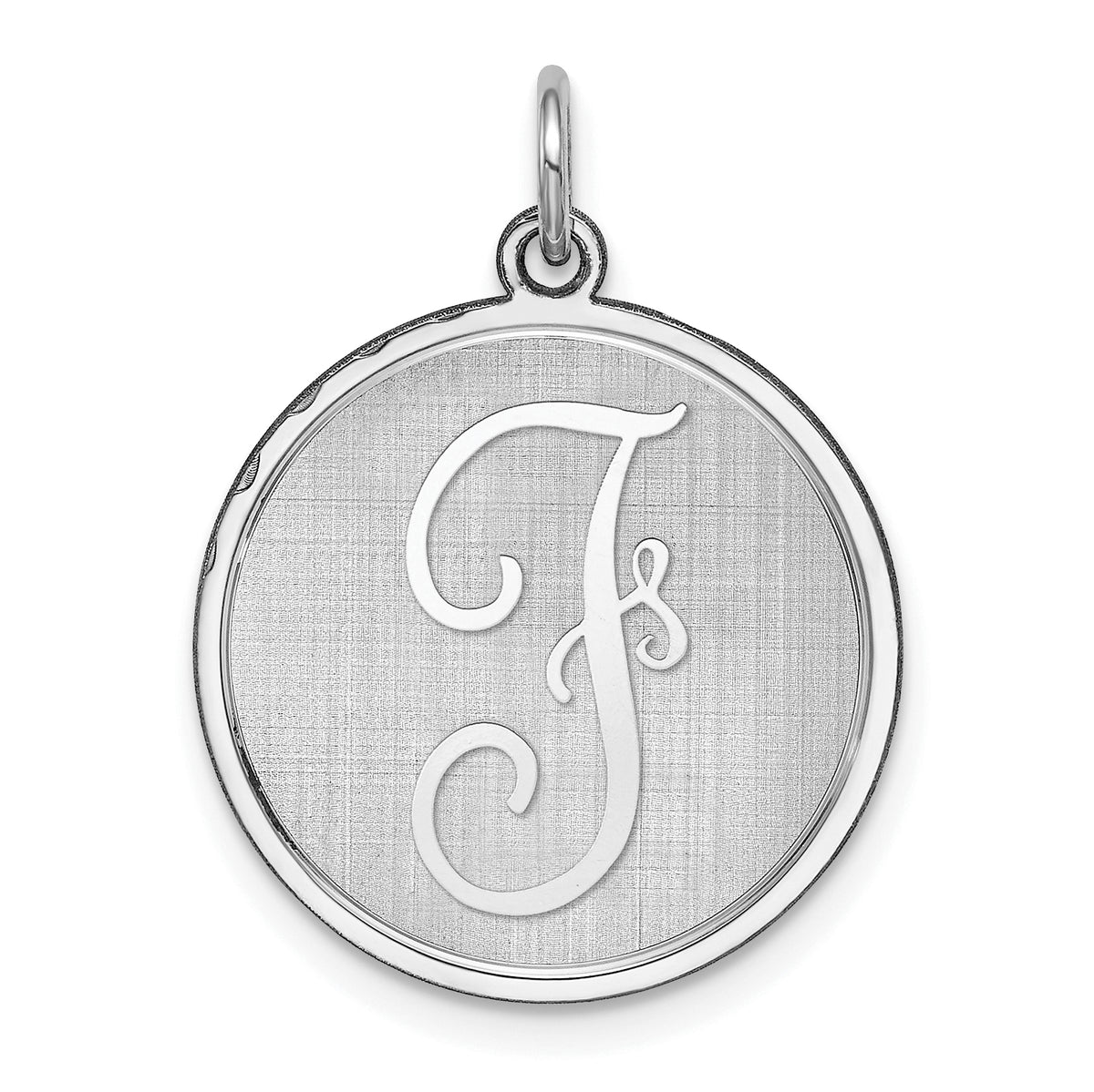 Sterling Silver Rhodium-plated Brocaded Letter F Initial Charm