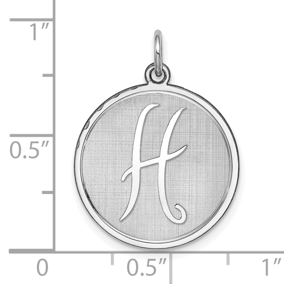 Sterling Silver 925 Rhodium-Plated Letter H Charm with Brocade Design