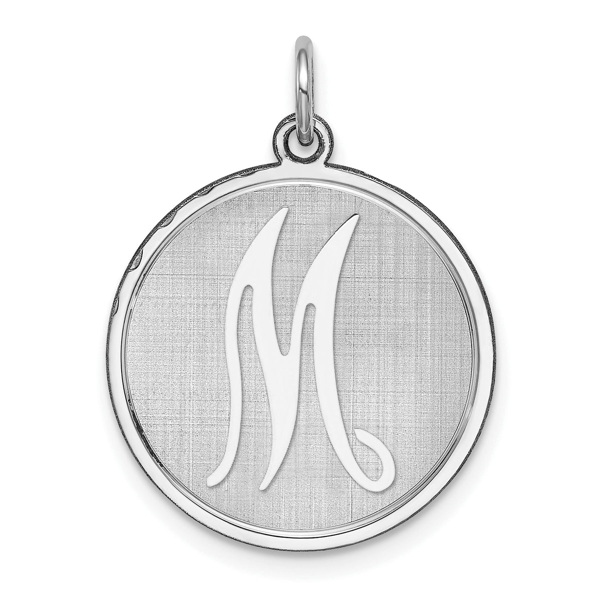 Sterling Silver Rhodium-plated Brocaded Letter M Initial Charm