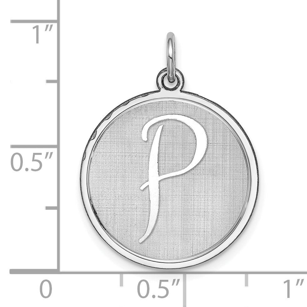 Sterling Silver 925 Brocaded Initial P Charm Rhodium-Plated Elegance