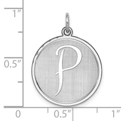 Sterling Silver 925 Brocaded Initial P Charm Rhodium-Plated Elegance