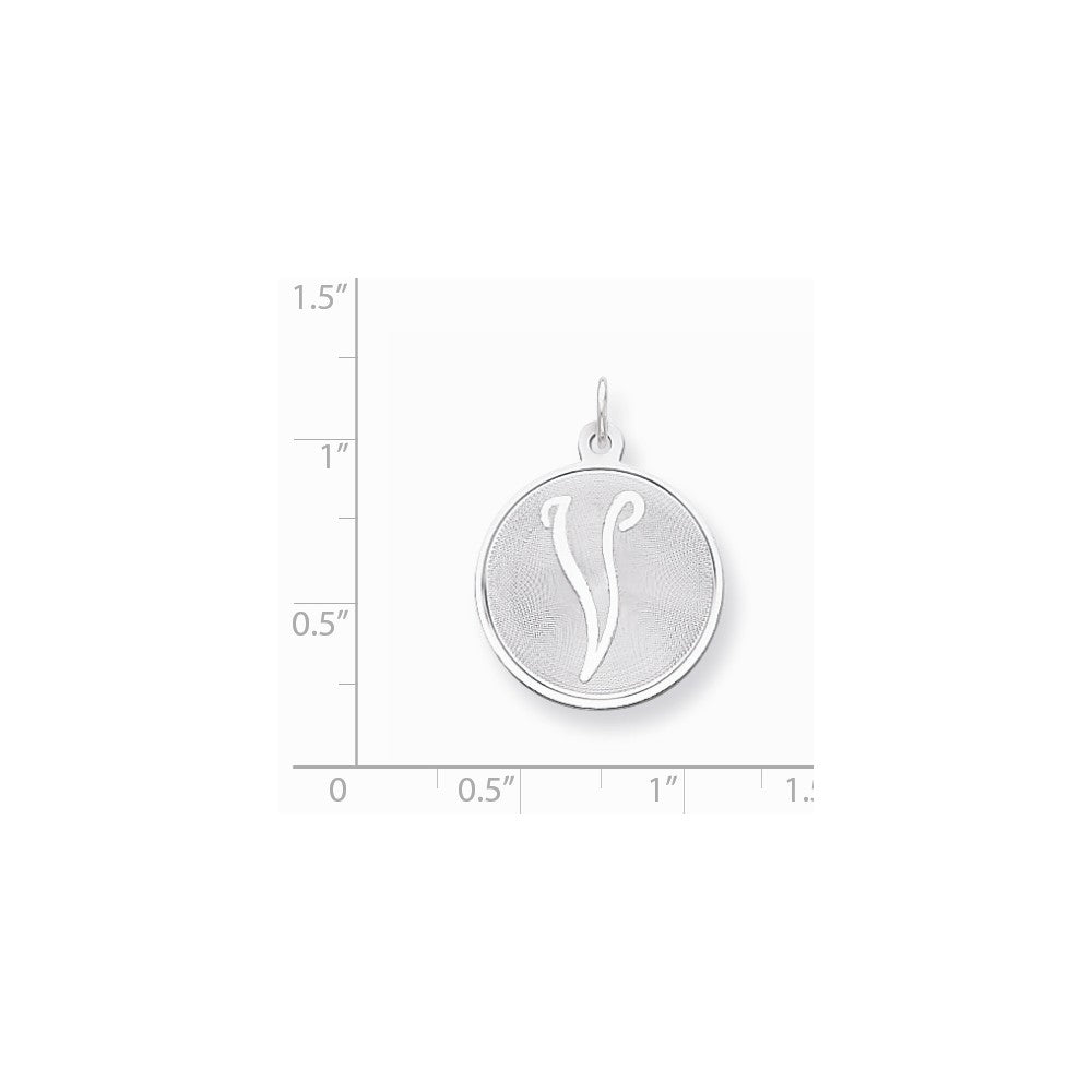 Sterling Silver Rhodium-plated Brocaded Initial V Charm