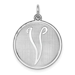 Sterling Silver Rhodium-plated Brocaded Letter V Initial Charm