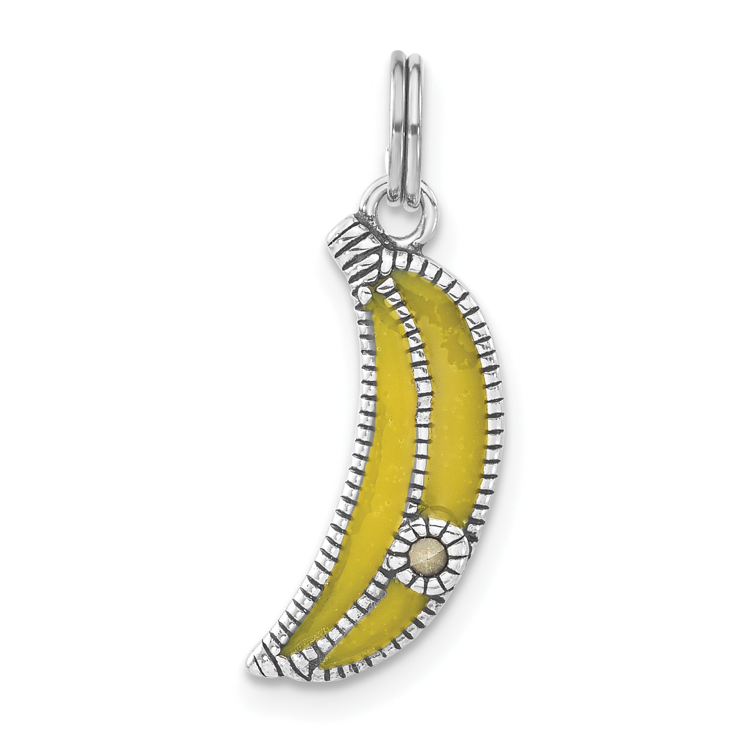 Sterling Silver Antiqued Marcasite & Yellow Enamel Banana Charm