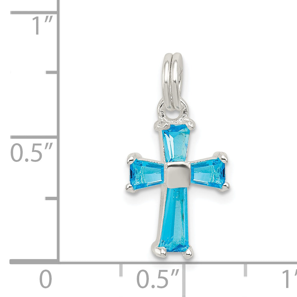 Sterling Silver Blue CZ Cross Charm