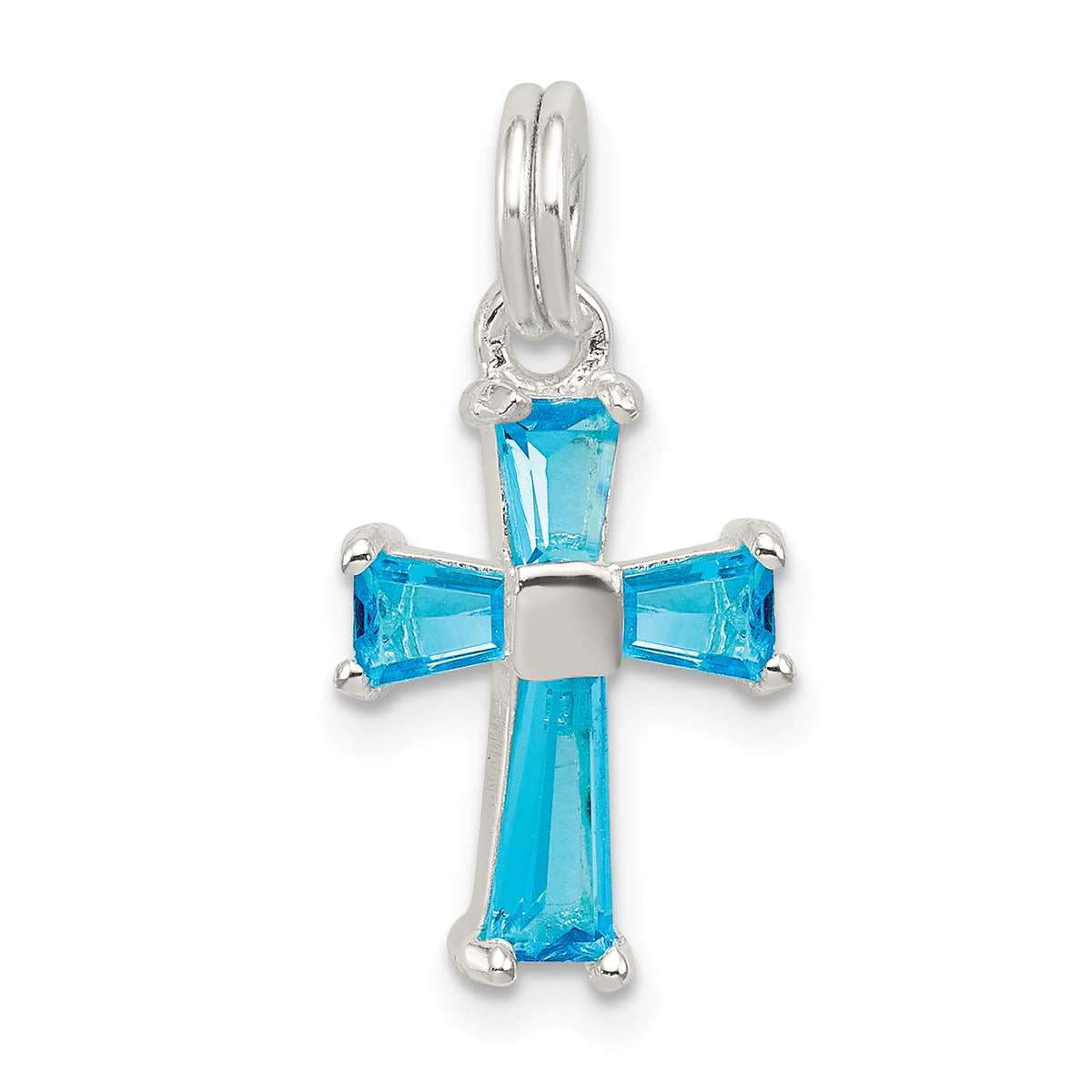 Sterling Silver Blue CZ Cross Charm