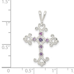 Sterling Silver Purple CZ Cross Charm