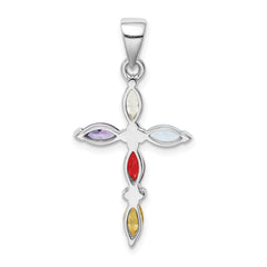 Sophia Jewelers Sterling Silver Multi-Color CZ Cross Pendant with Rhodium Finish