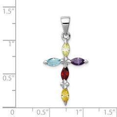 Sophia Jewelers Sterling Silver Multi-Color CZ Cross Pendant with Rhodium Finish