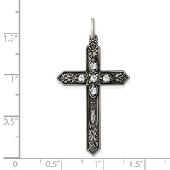 Sterling Silver Antiqued Birthstone Cross Pendant for April