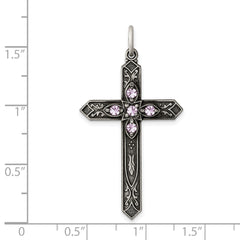 Sterling Silver Antiqued June Glass Birthstone Cross Pendant