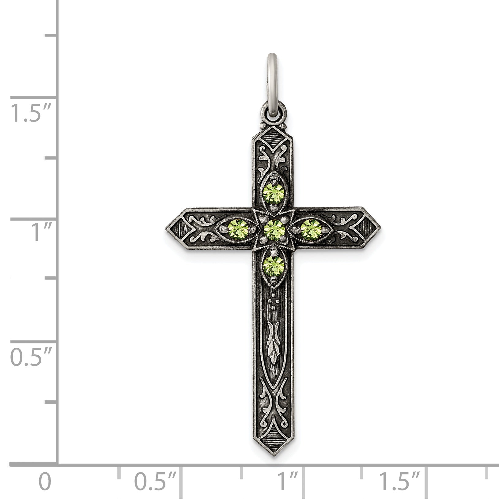 Sterling Silver 925 Antiqued Birthstone Cross Pendant for August