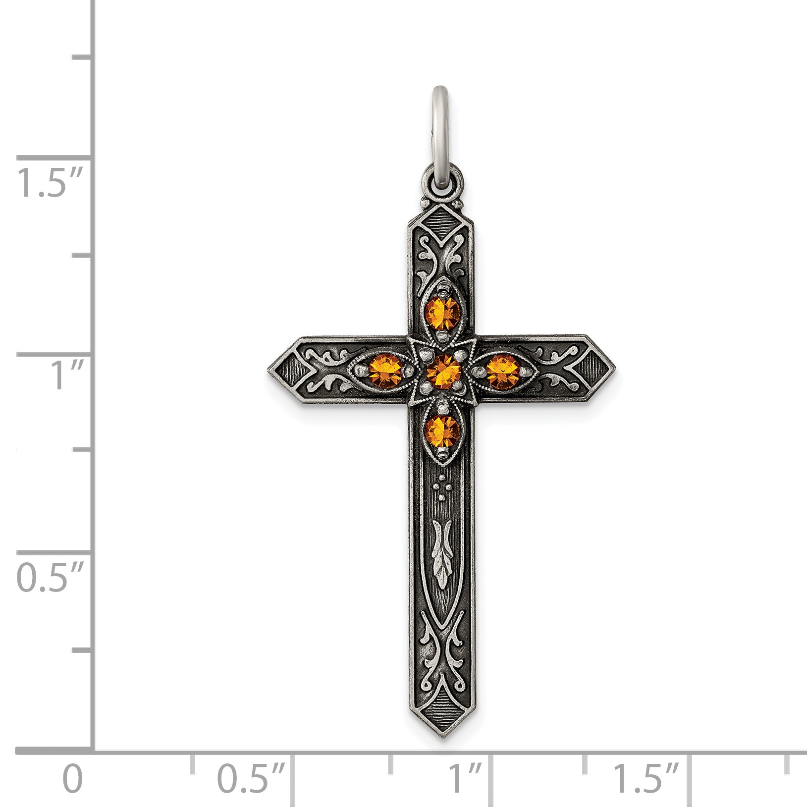 Sterling Silver Antiqued November Glass Birthstone Cross Pendant