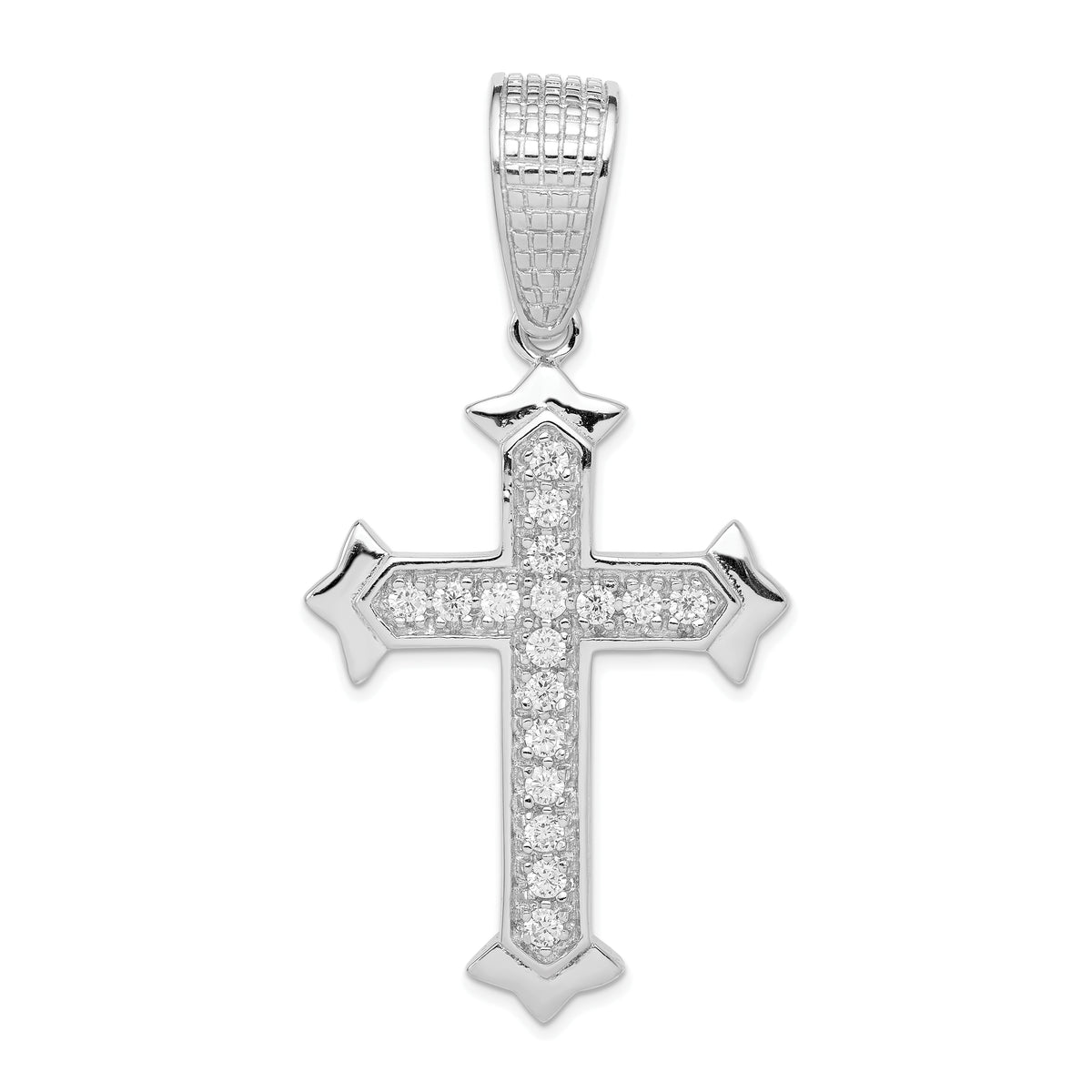 Sterling Silver Rhodium-plated CZ Cross Pendant