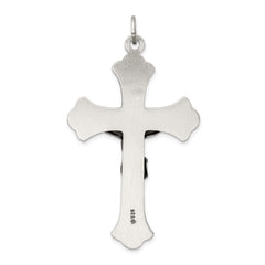 Sterling Silver 925 INRI Crucifix Pendant with Antiqued Polished Finish