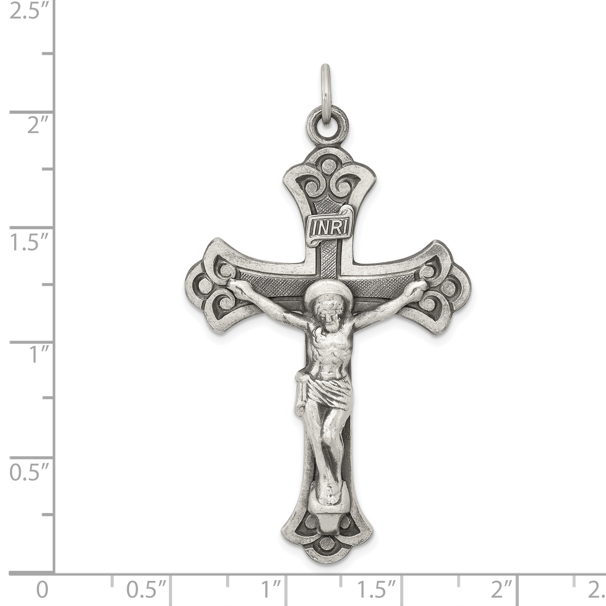 Sterling Silver 925 INRI Crucifix Pendant with Antiqued Polished Finish