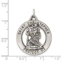 Sterling Silver 925 St. Christopher Medal Pendant Antiqued Finish