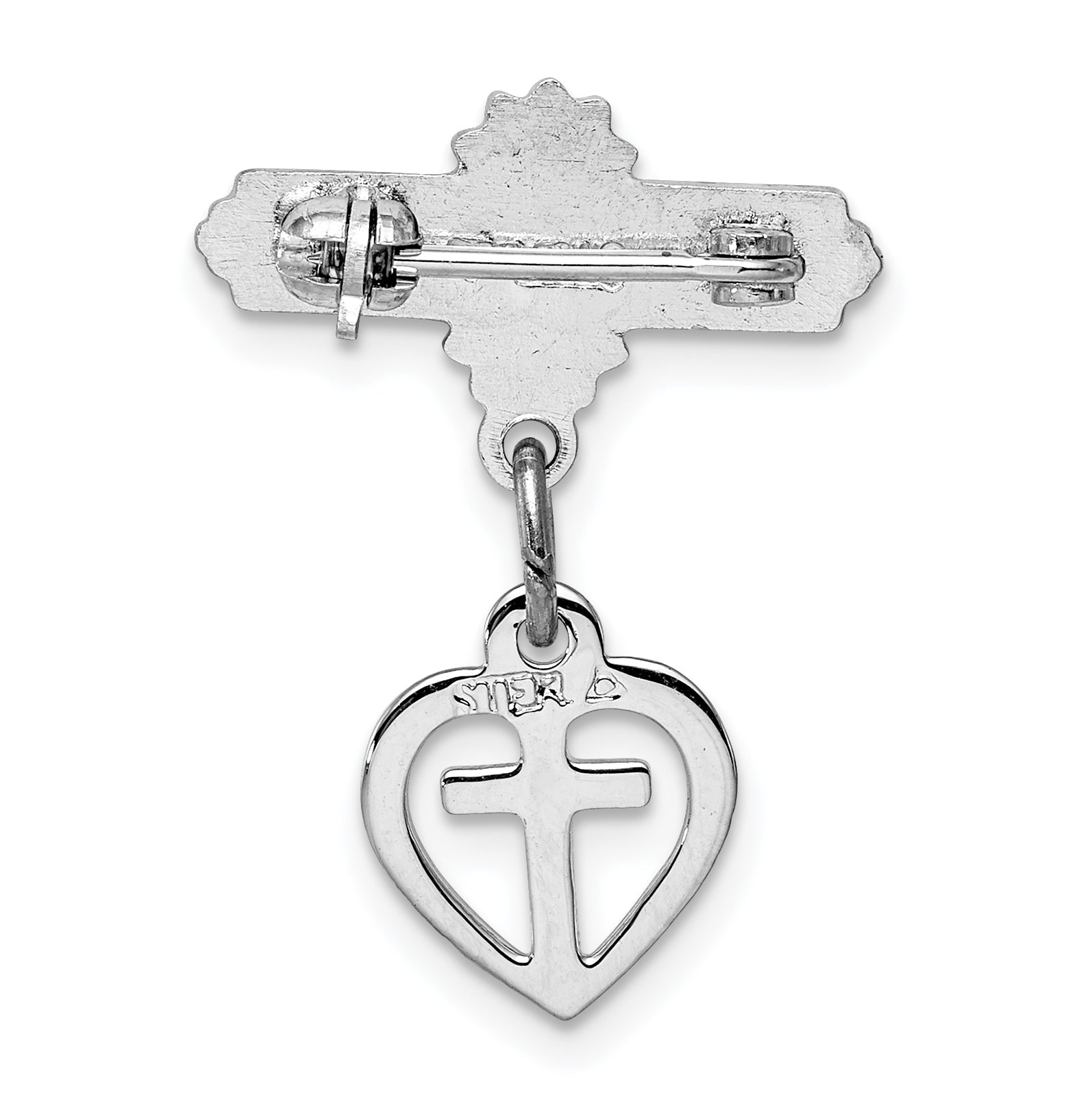 Sterling Silver Rhodium-plated and Vermeil Cross Dangle Pin