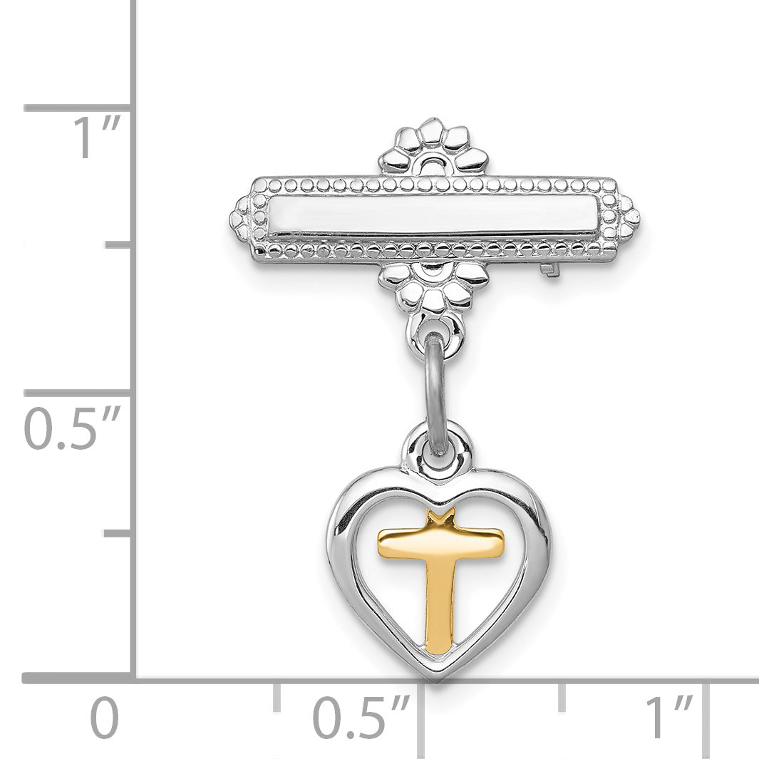 Sterling Silver Rhodium-plated and Vermeil Cross Dangle Pin