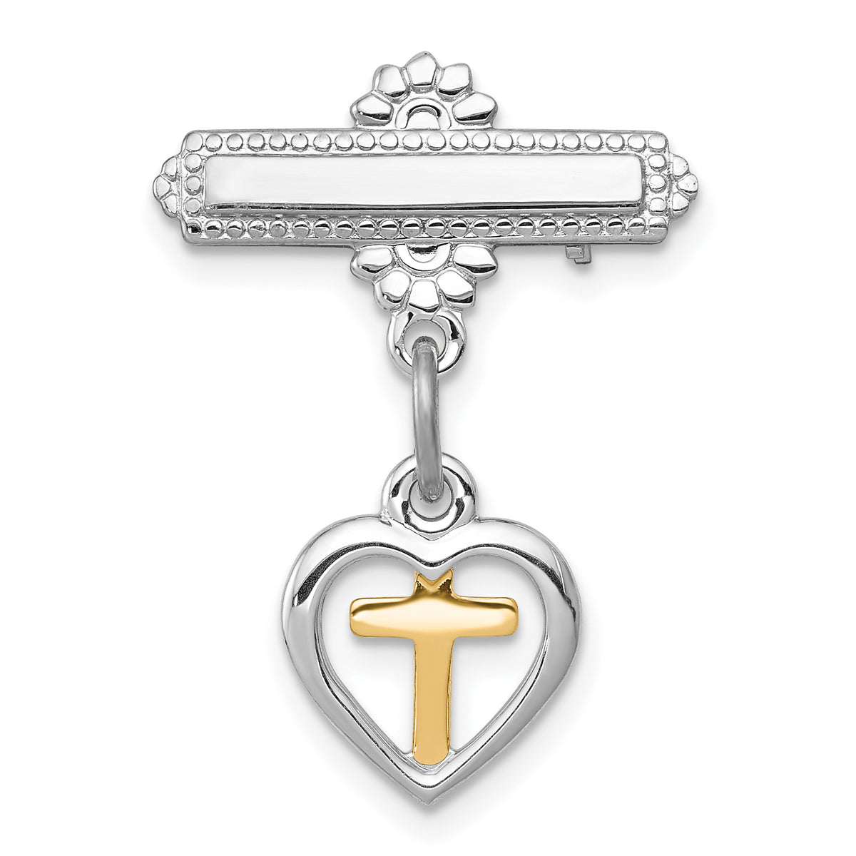 Sterling Silver Rhodium-plated and Vermeil Cross Dangle Pin