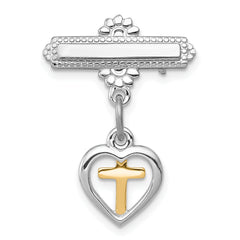 Sterling Silver Rhodium-plated and Vermeil Cross Dangle Pin