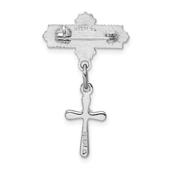 Sterling Silver Rhodium-plated Polished CZ Cross Dangle Pin Brooch