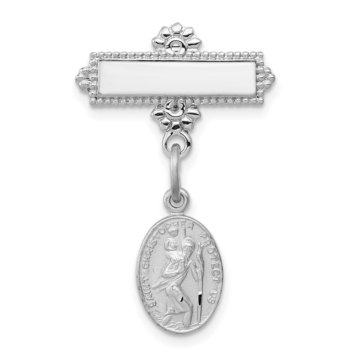 Sterling Silver Rhodium-plated Saint Christopher Medal Pin